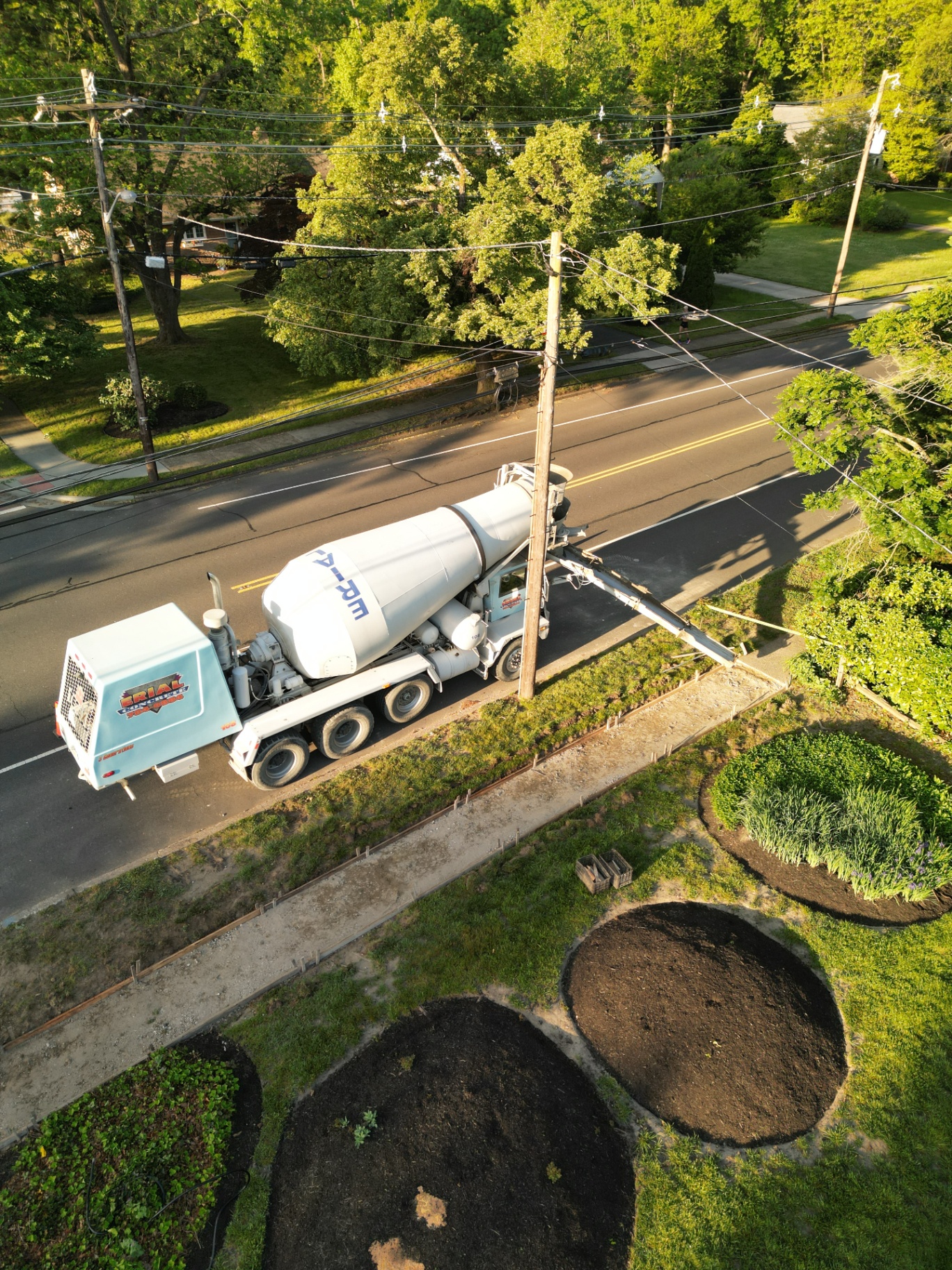 Concrete truck pouring a new sidewalk in Moorestown New Jersey