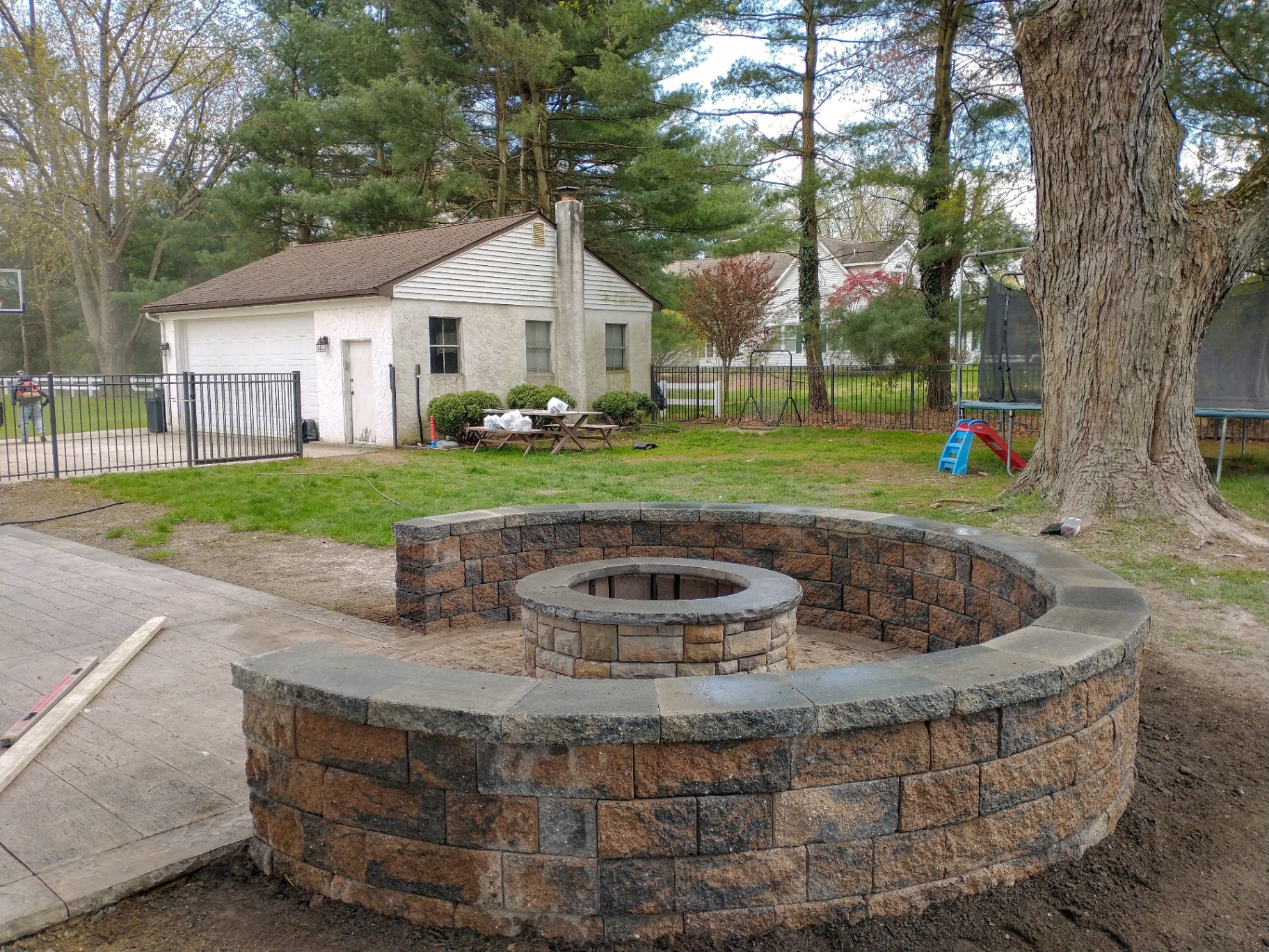 Seating Wall surrounding existing Fire-Pit / Patio - Winslow, NJ.