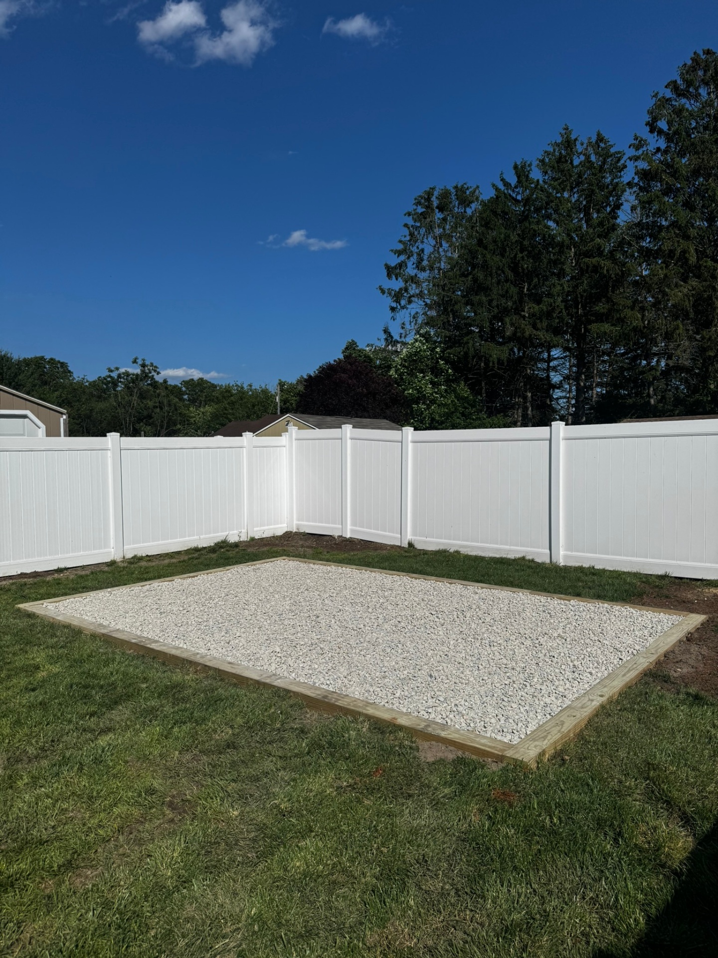 Framed crushed stone shed pad in Hammonton New Jersey