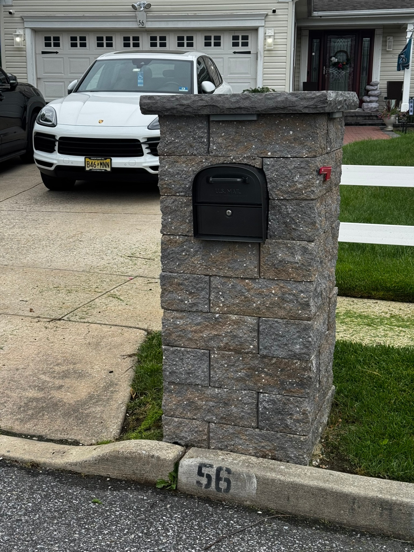 Custom stacked stone mailbox pillar in Sicklerville New Jersey