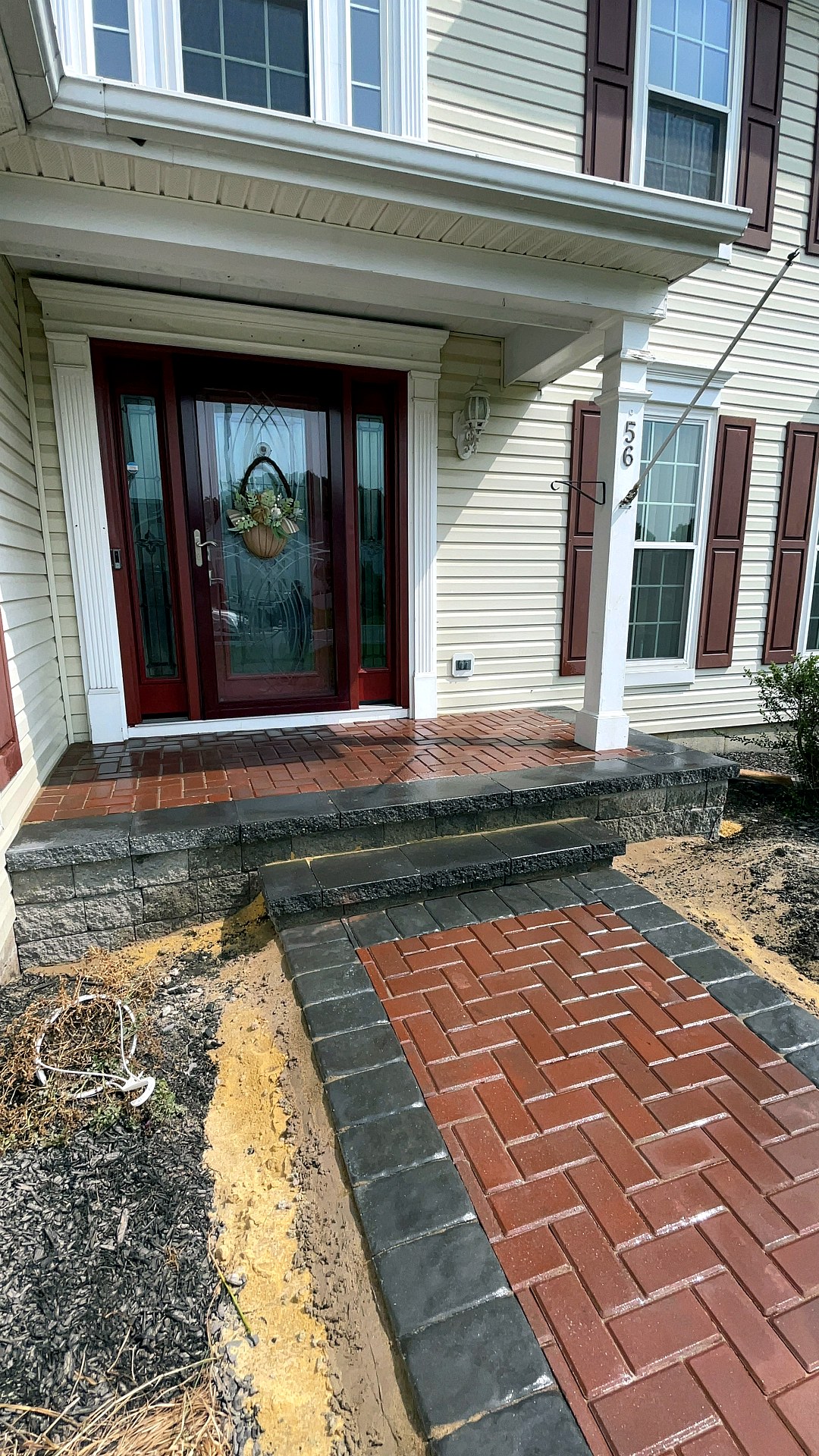 Paver steps with landing and herringbone walkway NJ